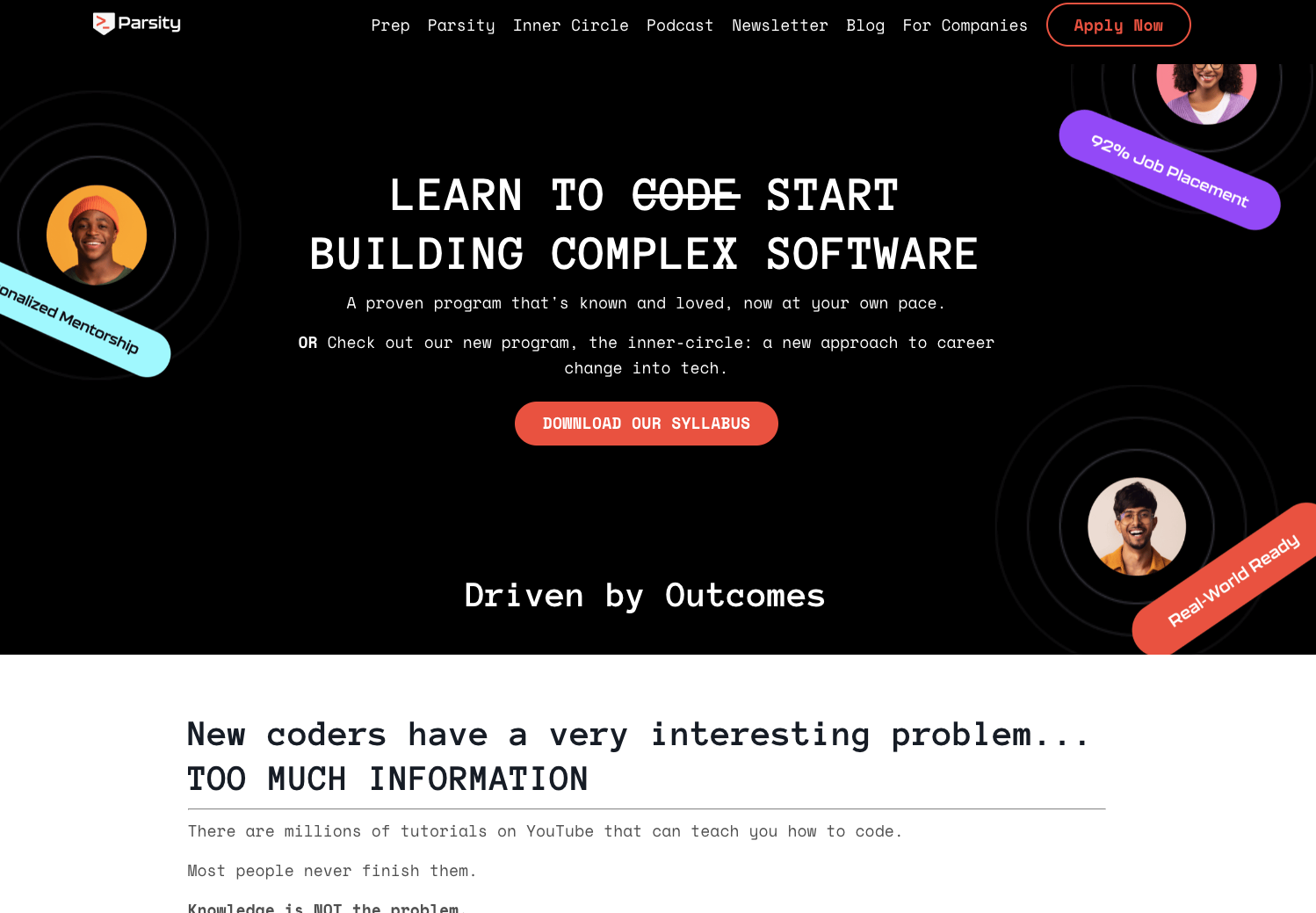 Landing page screenshot